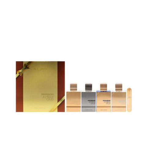 UPG-ALH-165 Set Al Haramain Amber Oud Collection ( 4 Pc )4 X2.0 (Gold,Bleu,White,Carbon) (With Atomizer & Briefcase) para Hombre Eau de Parfum Spray - Imagen 1